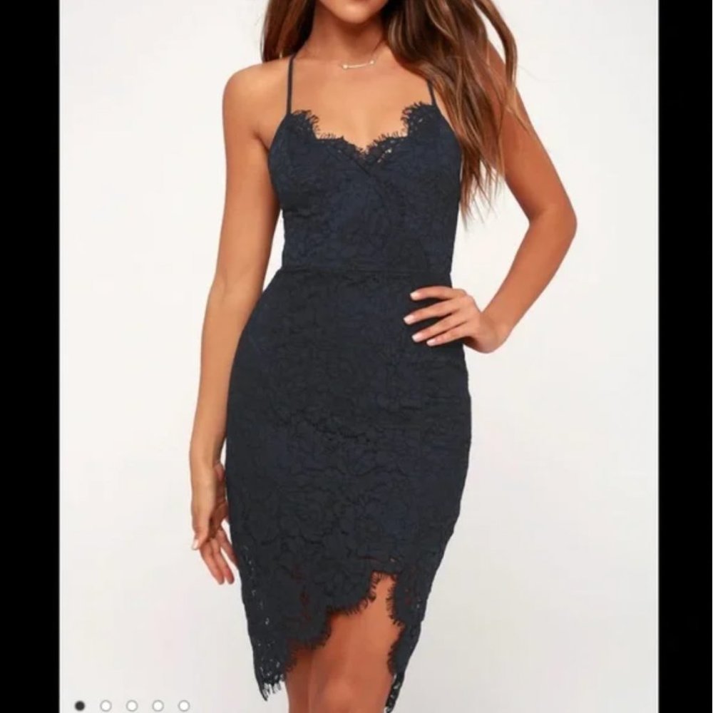 Navy Blue Lace Bodycon Dress